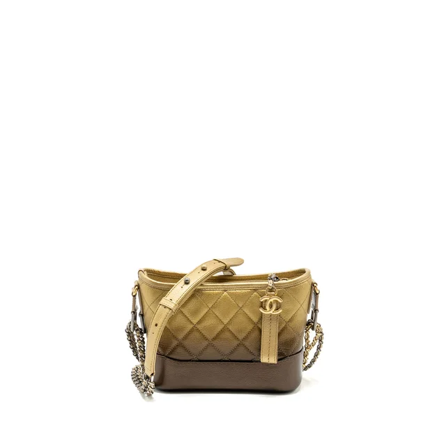 Chanel Small Gabrielle Hobo Bag Metallic Goatskin Dark Gold/Bronze with Multicolour Hardware in Gold Goatskin from EMIER