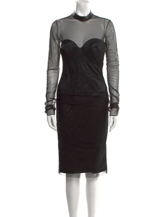 Tom Ford Mock Neck Midi Length Dress in black from The RealReal
