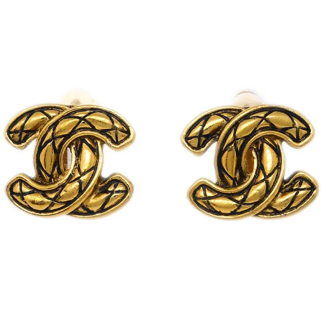 Chanel Gold CC Earrings Clip-On 2433 in Gold from AMORE Vintage Tokyo