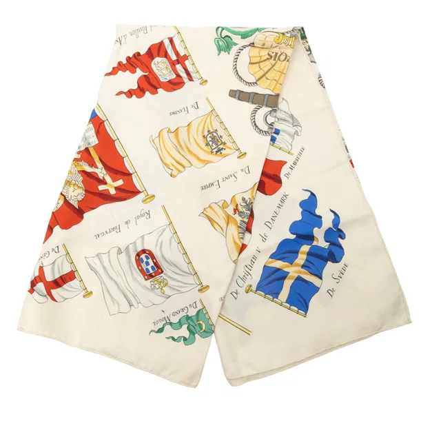 White Hermès Pavois Silk Scarf 90 Scarves in White Silk from Designer Revival