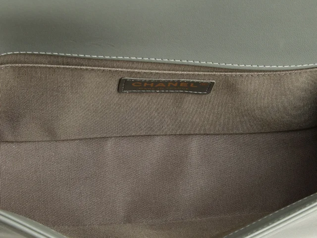 Chanel Old Medium Gray Quilted Lambskin Boy Bag in Grey Lambskin from Ann's Fabulous Finds, photo 8 of 9