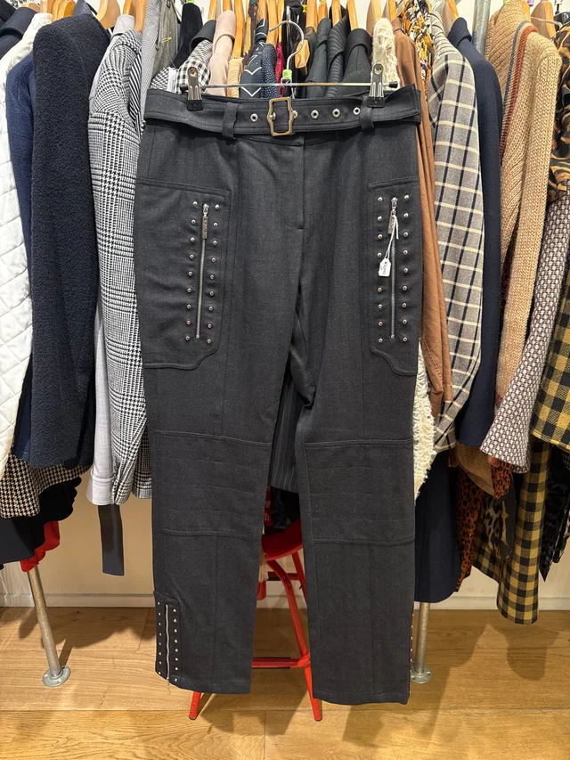 Dior Black Pants with zip and spikes in Black Wool from Luxury Promise