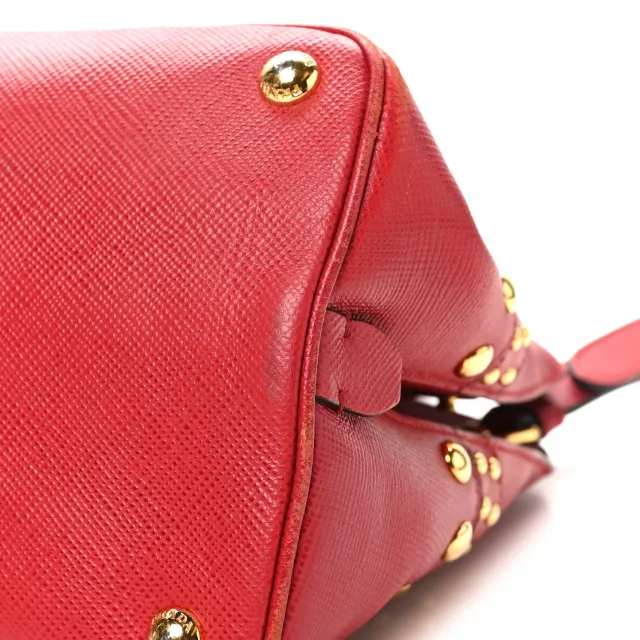 Prada Saffiano Studded Bijou Tote Red in Red Saffiano leather from FASHIONPHILE, photo 10 of 11