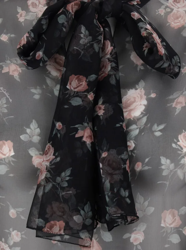 DOLCE E GABBANA Black Floral Print Blouse with Front Knot in Chiffon for Women in Black, photo 4 of 5 from Gaudenzi Boutique