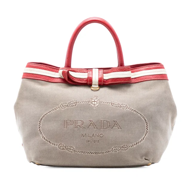 Beige Prada Canvas Canapa Logo Tote in Beige Canvas from Designer Revival