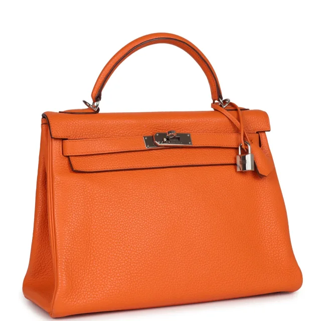Hermès Kelly Retourne 32 Orange Togo Palladium Hardware in Orange Togo leather from Madison Avenue Couture, photo 2 of 9