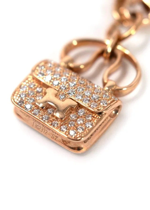 Hermès 18K Rose Gold Diamond Constance Amulettes Bracelet in Pink from HEWI, photo 8 of 10