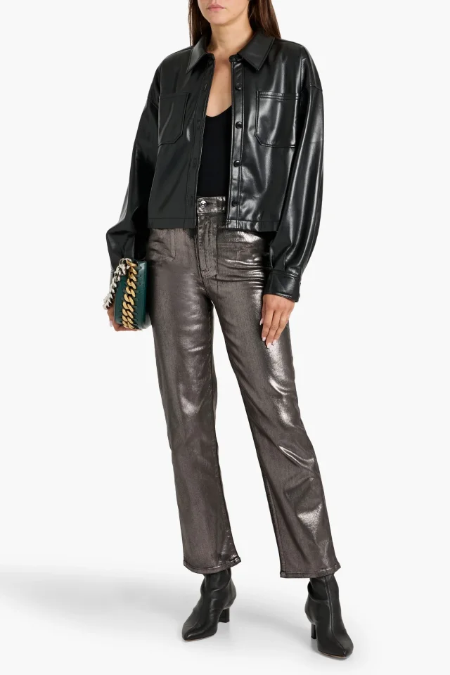 Frame Le Sleek Straight High-Rise Metallic Straight-Leg Jeans, photo 2 of 4 from THE OUTNET