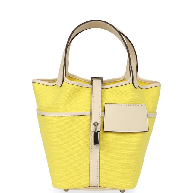 Hermès Picotin Cargo 18 Jaune Citron and Nata Swift and Toile Canvas Palladium Hardware in Yellow Swift leather from Madison Avenue Couture