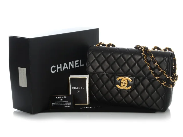 Chanel Vintage Jumbo Black Quilted Lambskin Classic Single Flap in Black Lambskin from Ann's Fabulous Finds, photo 2 of 10
