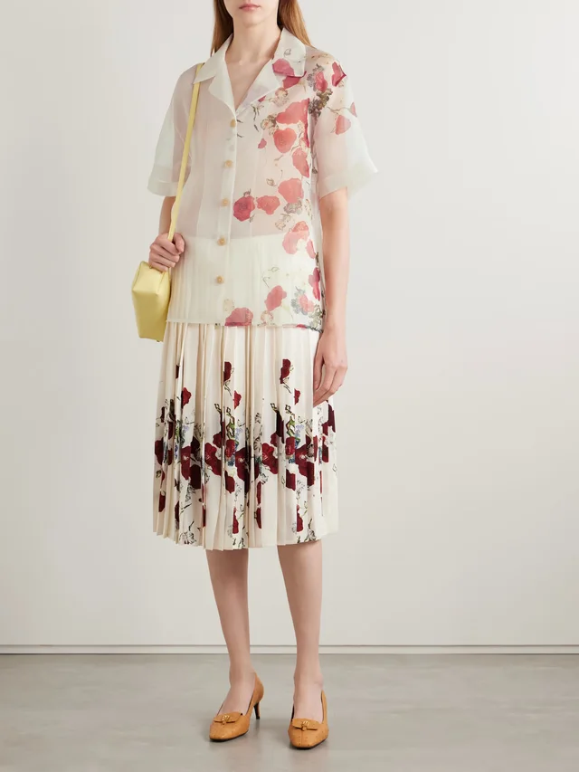 KHAITE Riordan printed silk-organza shirt in Beige, photo 2 of 2 from NET-A-PORTER (Canada)