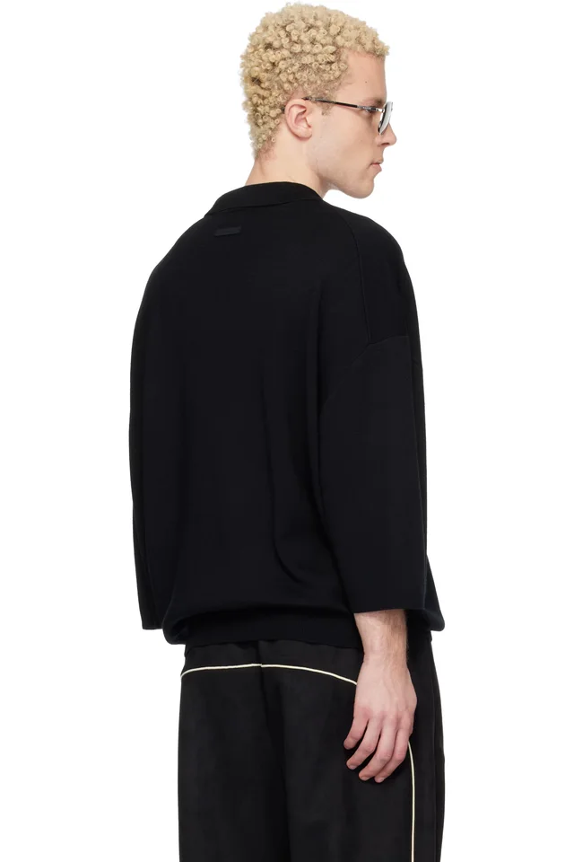 Fear of God ESSENTIALS Black Signature 3/4 Sleeve 90s Knit Polo, photo 3 of 4 from SSENSE