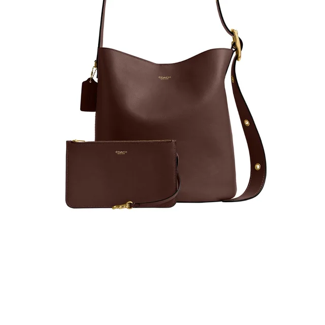 Coach Dark Brown Leather Shoulder Bag With Matching Pouch in brown|red Leather from Poshmark