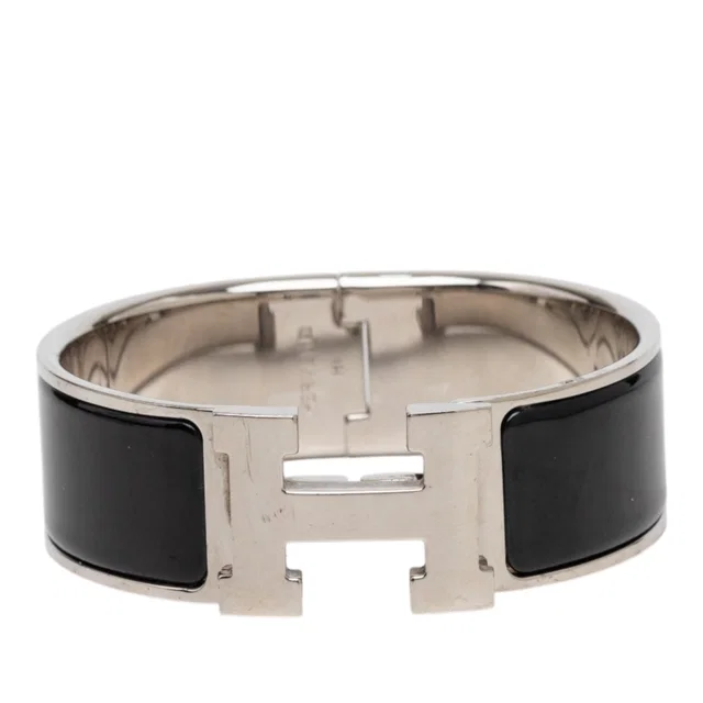 Black Hermès Wide Enamel Clic Clac H Bracelet PM in Black from Designer Revival