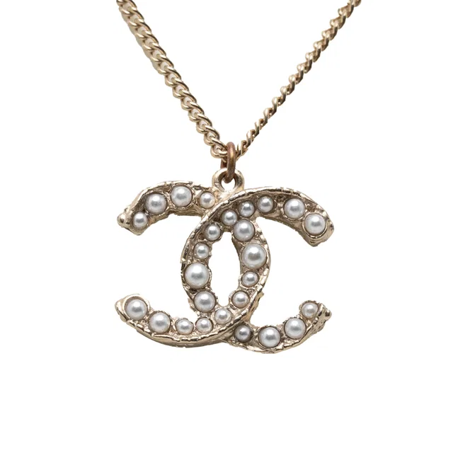 Gold Chanel CC Gold Plated Faux Pearl Pendant Necklace in Gold from Designer Revival