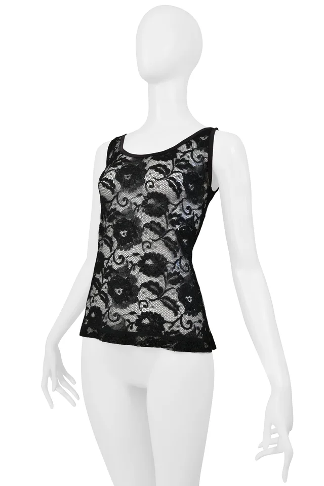Dolce & Gabbana Black Lace Top With Zipper Back in Black Nylon from Resurrection Vintage, photo 2 of 2