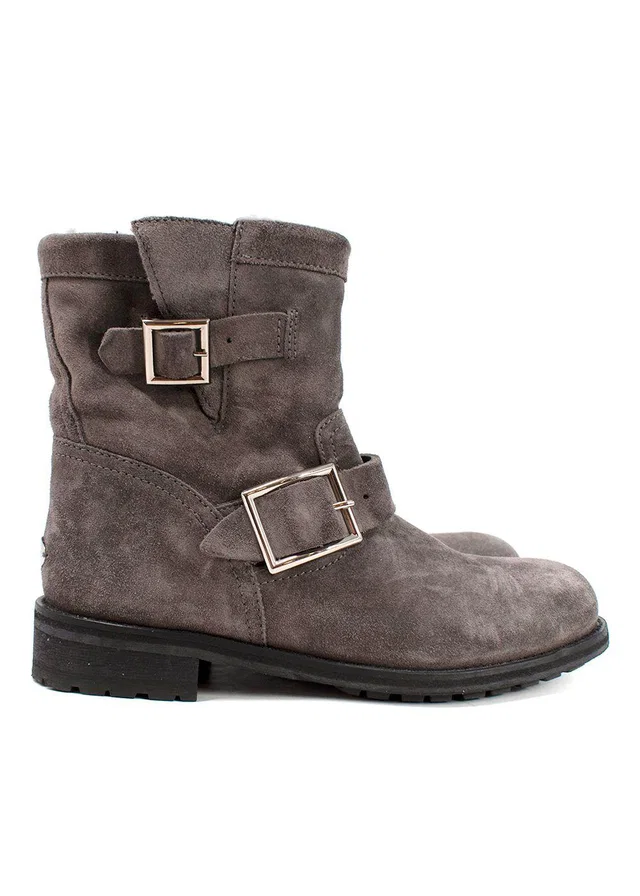 Jimmy Choo Grey Suede Youth II Buckled Suede Ankle Boots in Grey Suede from HEWI