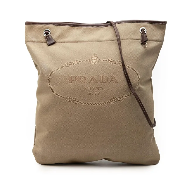 Beige Prada Canvas Canapa Logo Crossbody in Beige Canvas from Designer Revival