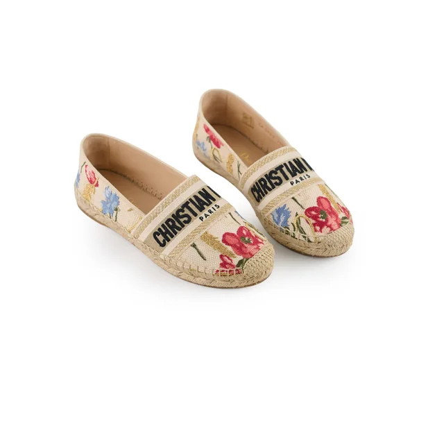 Dior Floral Espadrilles Tweed Beige - Size 36 in Beige Tweed from The Purse Affair