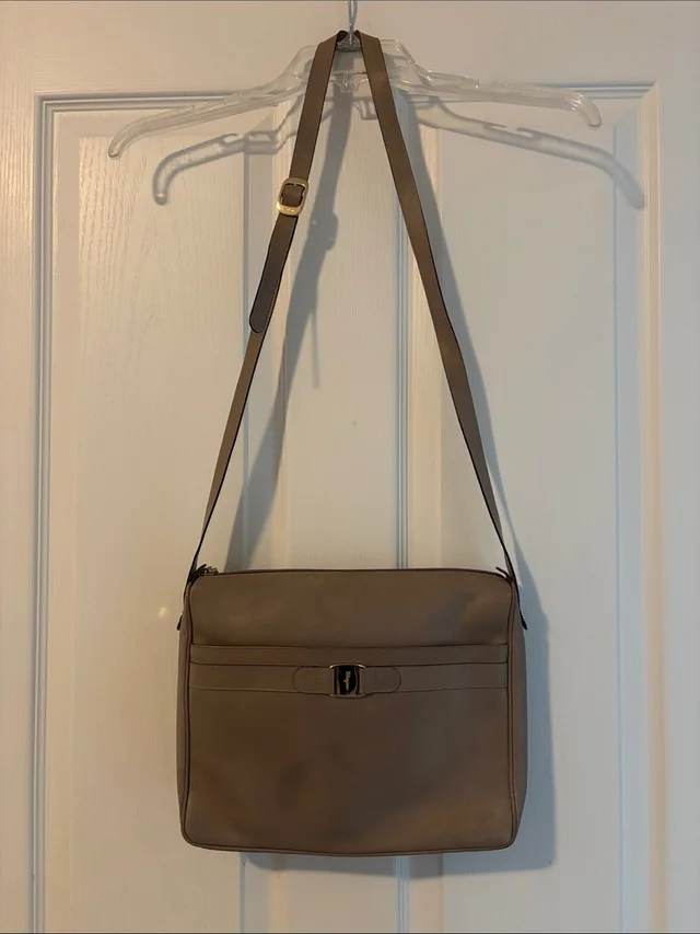 Ferragamo Calfskin Taupe Crossbody Shoulder Bag in brown|red|neutral Calfskin from Poshmark