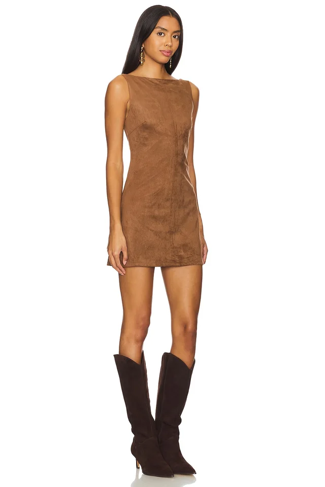 Tularosa Mimi Faux Suede Dress in Chocolate Brown, photo 2 of 4 from REVOLVE (Canada)