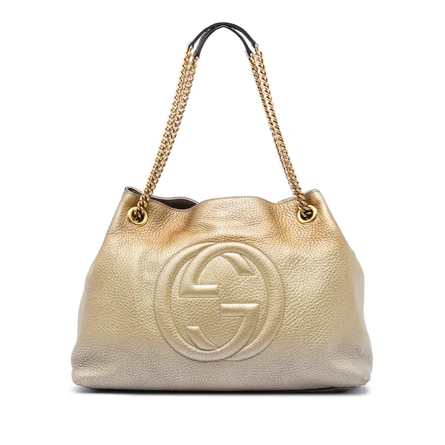 Gold Gucci Medium Ombre Calfskin Soho Chain Tote in Gold Calfskin from Designer Revival