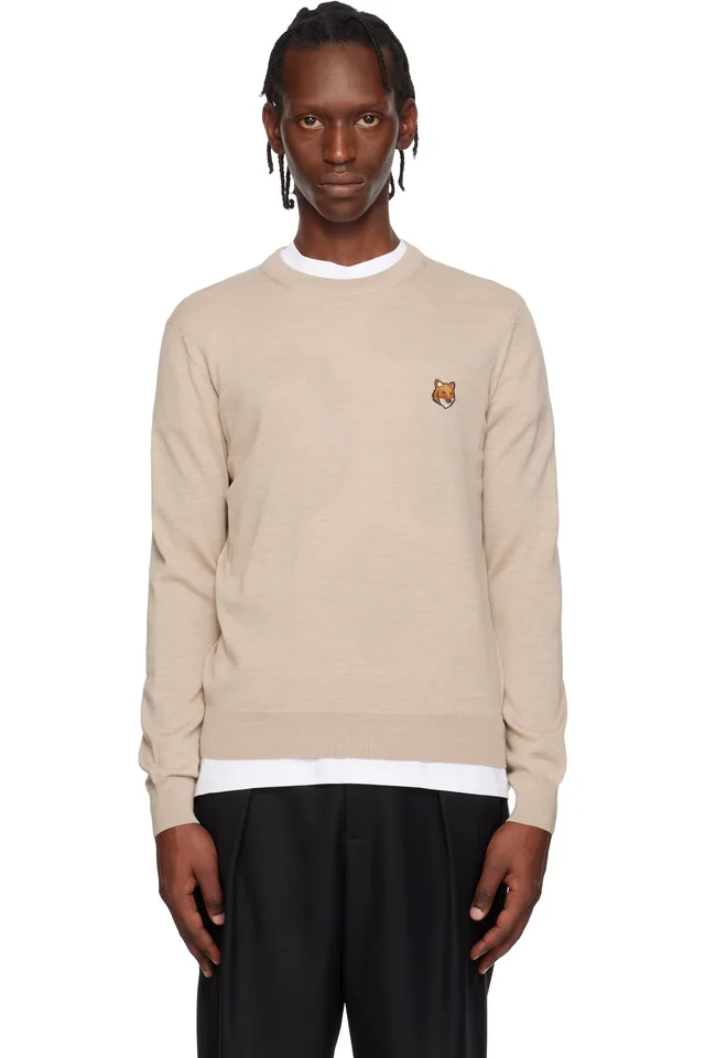 Maison Kitsuné Beige Fox Head Merino Regular Sweater from SSENSE, photo 1 of 1
