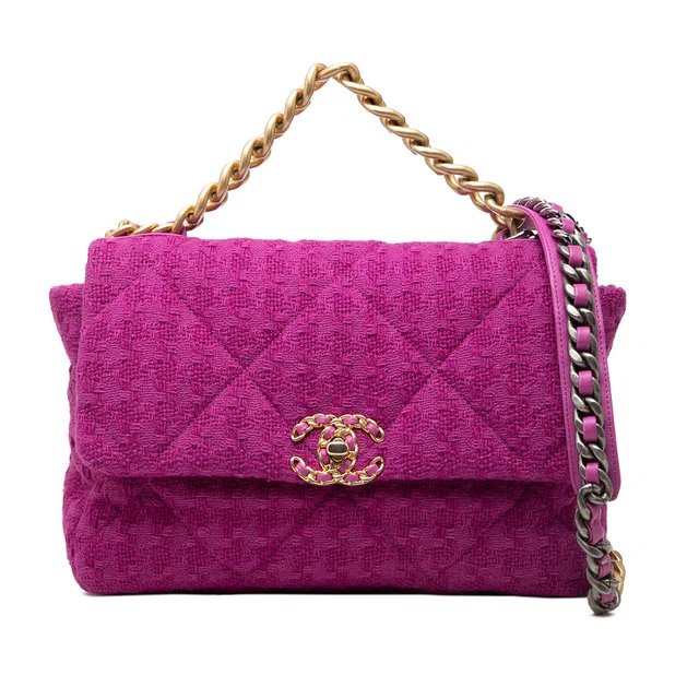 Pink Chanel Large Tweed 19 Flap Satchel in Pink Tweed from Designer Revival