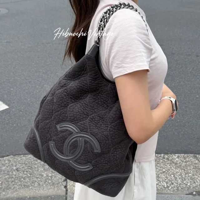 Chanel Sports Line CC Logo Chain Shoulder Bag Suede Leather Gray Silver Vintage in Grey Suede from The Reluxe