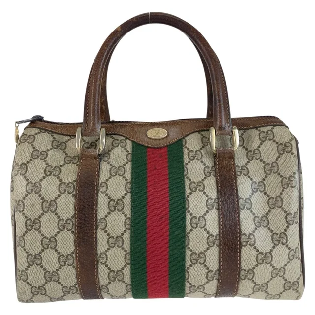 Gucci Vintage Sherry Line Beige GG Supremecanvas 40 Boston Bag in Beige Canvas from The Reluxe