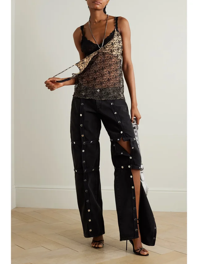 THE ATTICO Convertible chain-embellished lace-trimmed embroidered tulle camisole in Black, photo 2 of 2 from NET-A-PORTER (Canada)