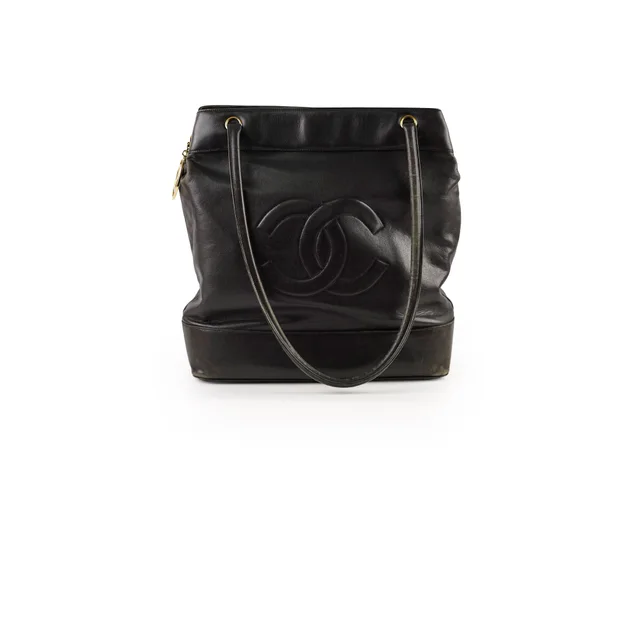 Chanel Deca Coco Mark Black Vintage Tote in Black Lambskin from The Purse Affair