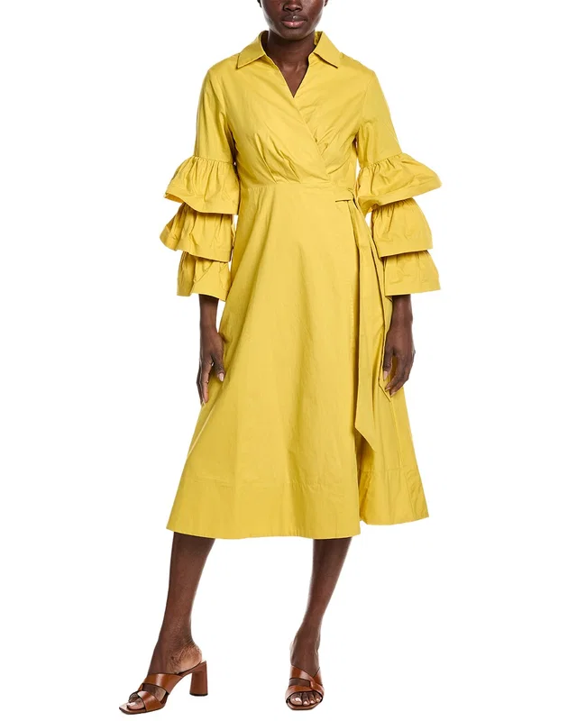 Gracia Layered Sleeve Wrap Midi Dress, image 1 of 1 from Rue La La