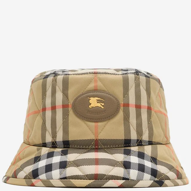 Burberry 8125533 Horseshoe-Quilted Check Bucket Hat — Beige Polyamide in Beige Nylon from HEWI