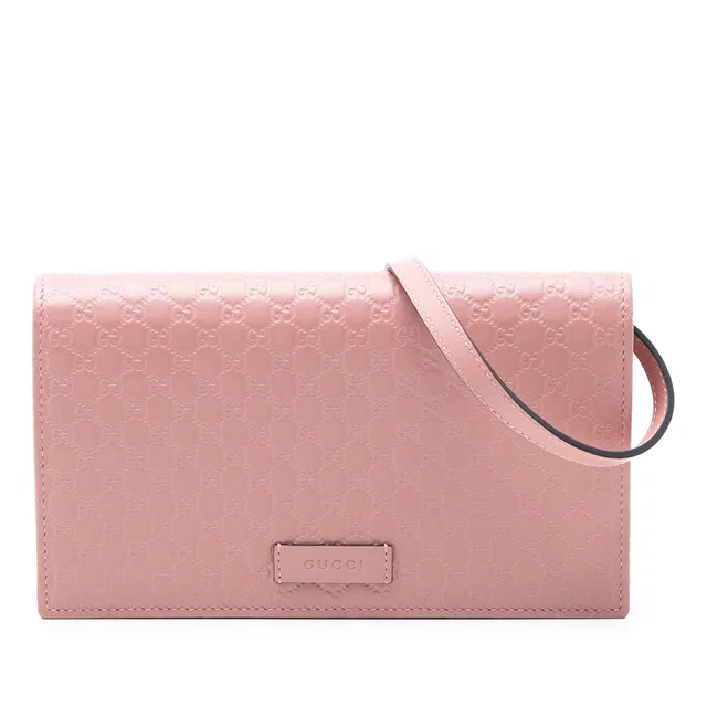 Pink Gucci Microguccissima Wallet on Strap Crossbody Bag in Pink Leather from Designer Revival