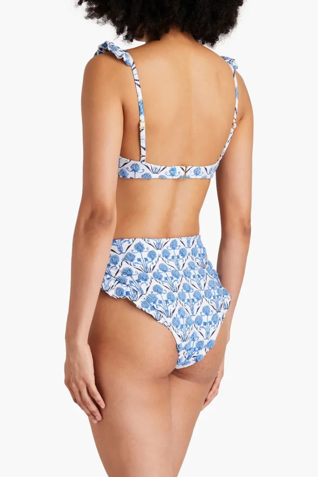 Agua by Agua Bendita Jenjibre Ventura Embroidered Ruffled Bikini Briefs in Blue, photo 7 of 8 from THE OUTNET