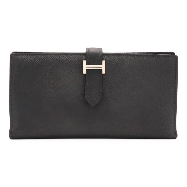 Hermès Bearn Soufflet Wallet Bifold Veau Epsom Black Silver in Black Epsom leather from The Reluxe