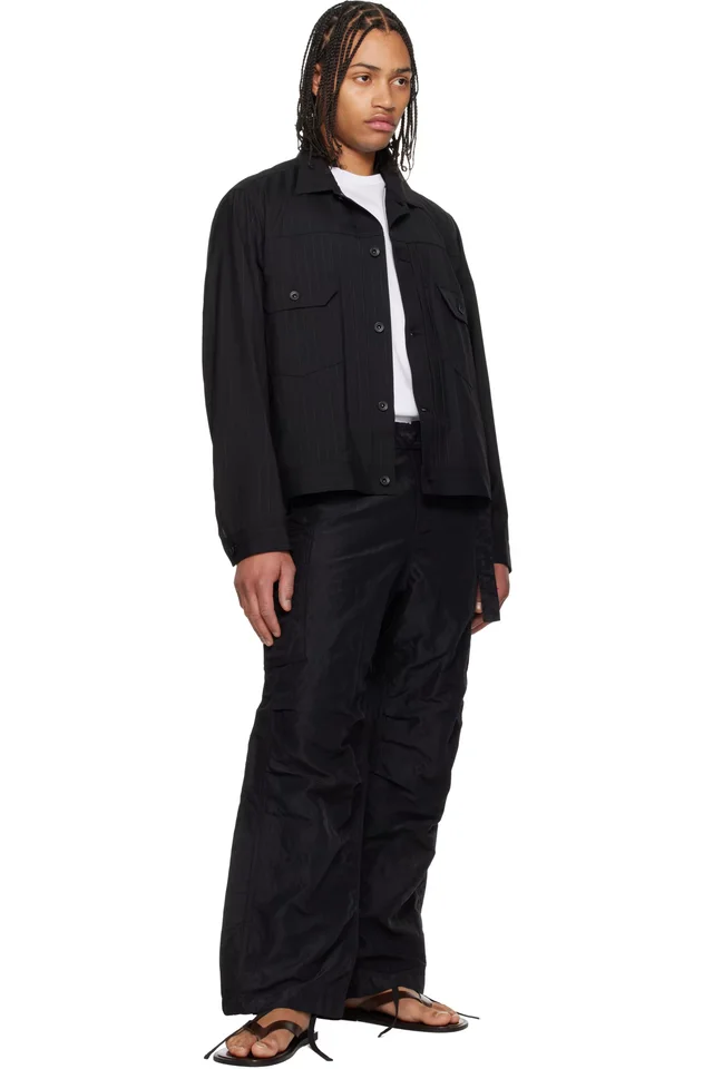 sacai Black Treated Nylon Twill Cargo Pants, photo 4 of 4 from SSENSE