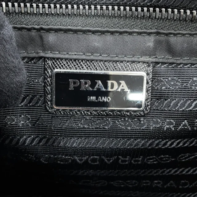 Prada Triangle Logo Shoulder Bag Black/Gray/Brown2VD769 Nylon Saffiano LeatherLeather in Black Saffiano leather from GALLERY RARE, photo 16 of 18