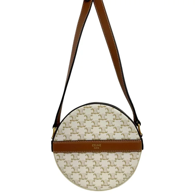 Celine Triomphe Canvas Round Purse On Strap Crossbody Bag White in White Canvas from Dallas Designer Handbags