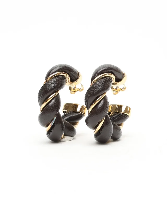 Bottega Veneta Twisted Hoop Earrings in Leather from A Retro Tale, photo 2 of 5