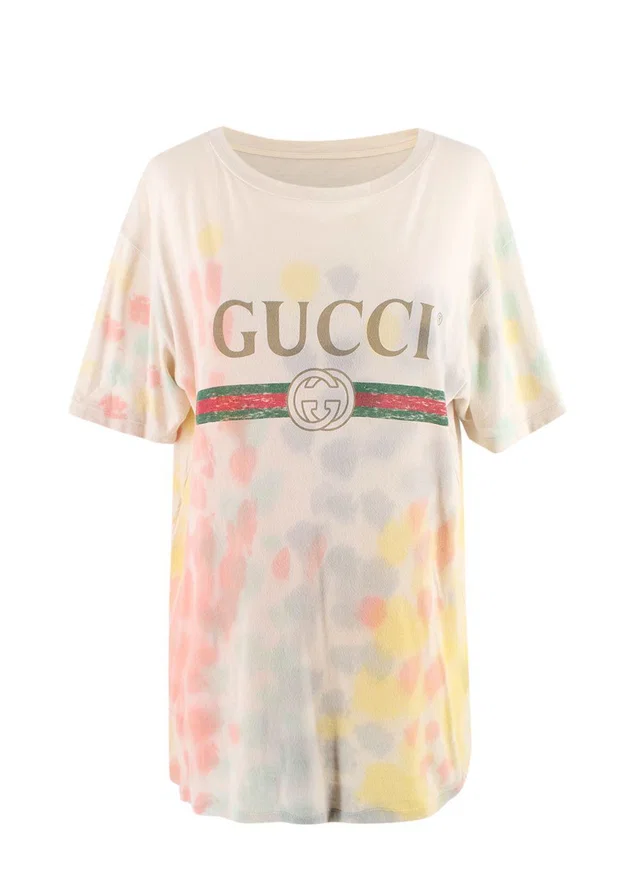 Gucci Cream Multicolour Tie-dye Logo T-Shirt in White from HEWI