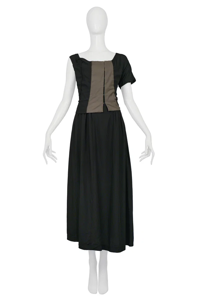 Comme des Garçons Black And Taupe Deconstructed Rayon Gown 1998 in Black from Resurrection Vintage