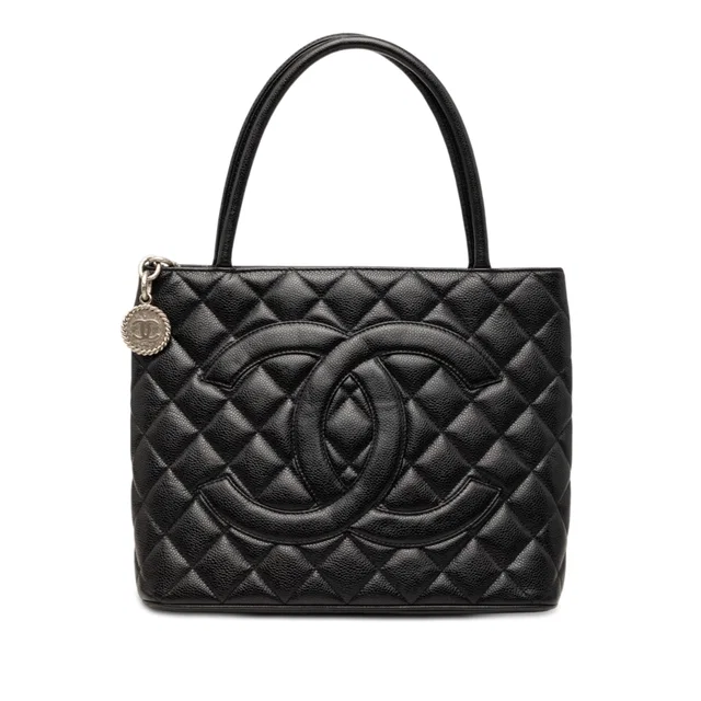 Black Chanel Caviar Medallion Tote in Black Caviar leather from Designer Revival