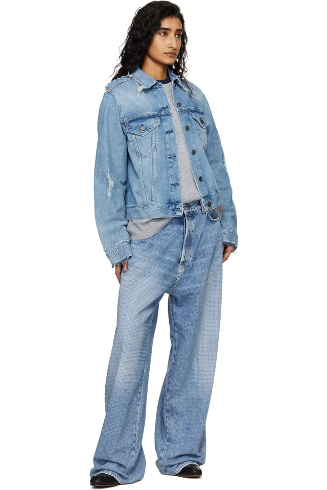 Acne Studios Blue Distressed Denim Jacket, photo 4 of 4 from SSENSE