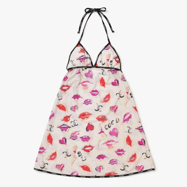 Chanel Maillot Dress CC Logo Lip All Over Print Spandex Nylon 4 40 in Nylon from The Reluxe