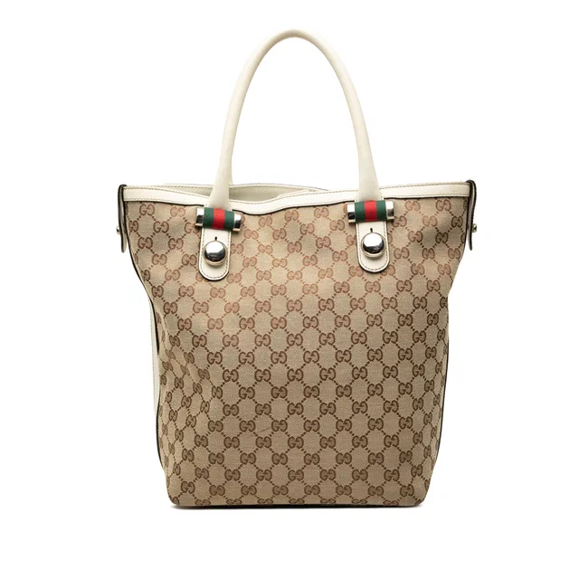 White Gucci GG Canvas Web Match Ball Tote in White Canvas from Designer Revival