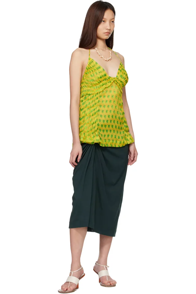Dries Van Noten Yellow & Green Optical Polka Dot Silk Halter Top, photo 4 of 4 from SSENSE