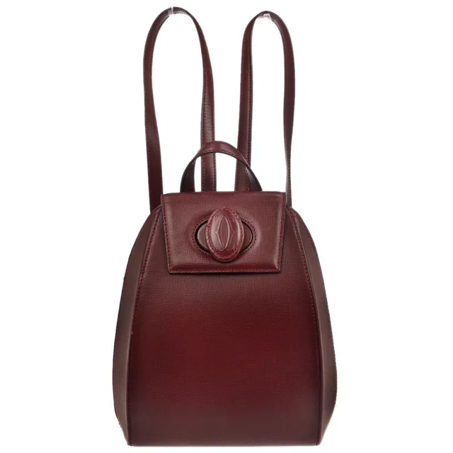 Cartier Bordeaux Leather Backpack in Burgundy Leather from AMORE Vintage Tokyo