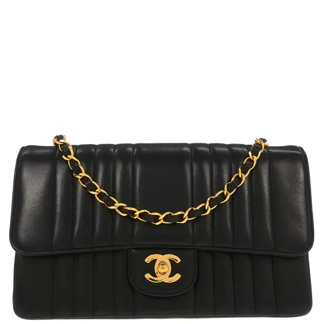 Chanel 2003-2004 Black Lambskin Mademoiselle Single Flap Shoulder Bag in Black Lambskin from AMORE Vintage Tokyo